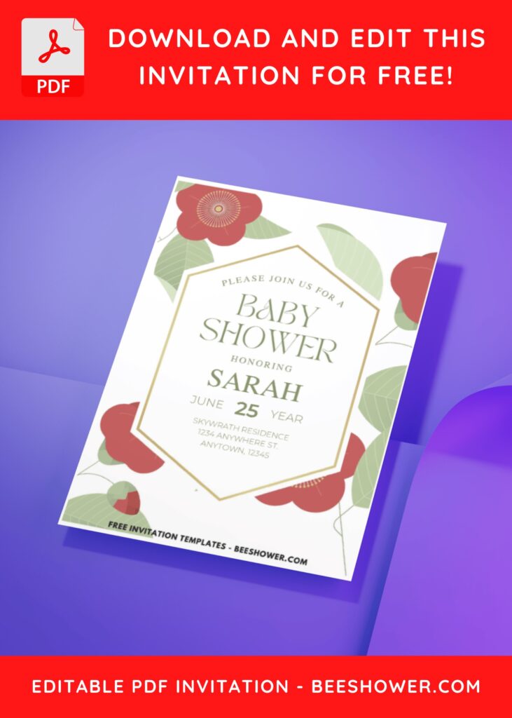 (Easily Edit PDF Invitation) Modern Floral Baby Shower Invitation H