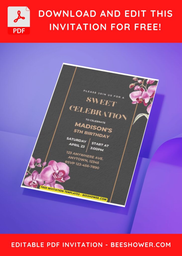 (Easily Edit PDF Invitation) Elegant Watercolor Orchid Baby Shower Invitation H