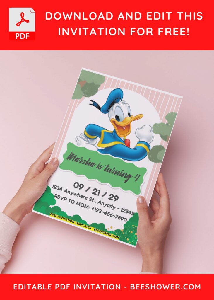 (Easily Edit PDF Invitation) Adorable Donald Duck Baby Shower Invitation D