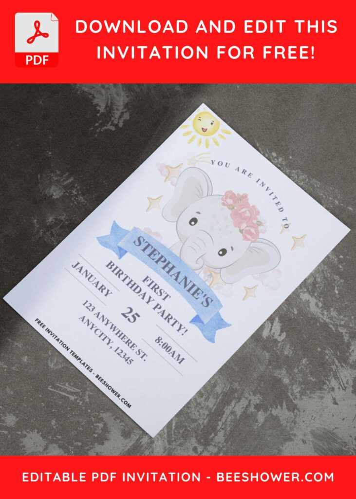 (Easily Edit PDF Invitation) Baby Elephant Baby Shower Invitation C