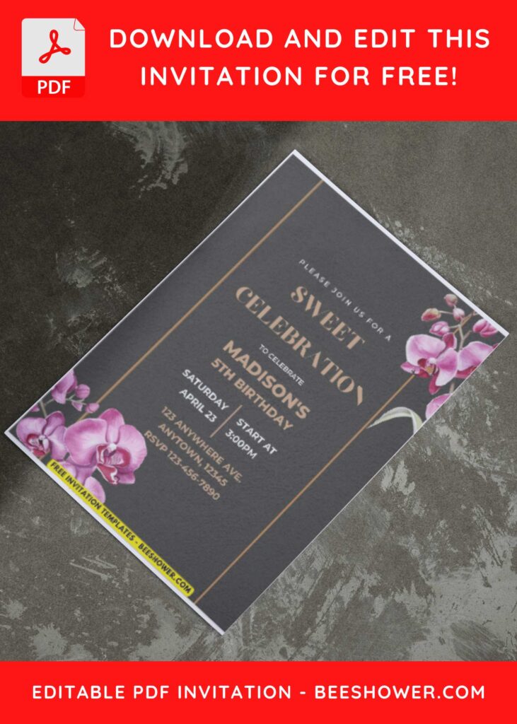 (Easily Edit PDF Invitation) Elegant Watercolor Orchid Baby Shower Invitation I