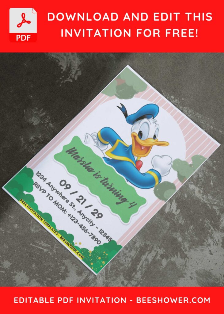 (Easily Edit PDF Invitation) Adorable Donald Duck Baby Shower Invitation E