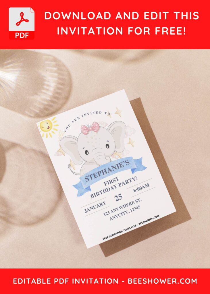 (Easily Edit PDF Invitation) Baby Elephant Baby Shower Invitation D