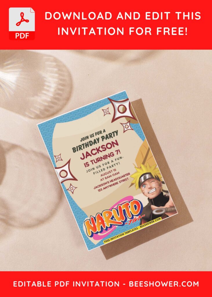 (Easily Edit PDF Invitation) Epic Naruto Shippuden Baby Shower Invitation D