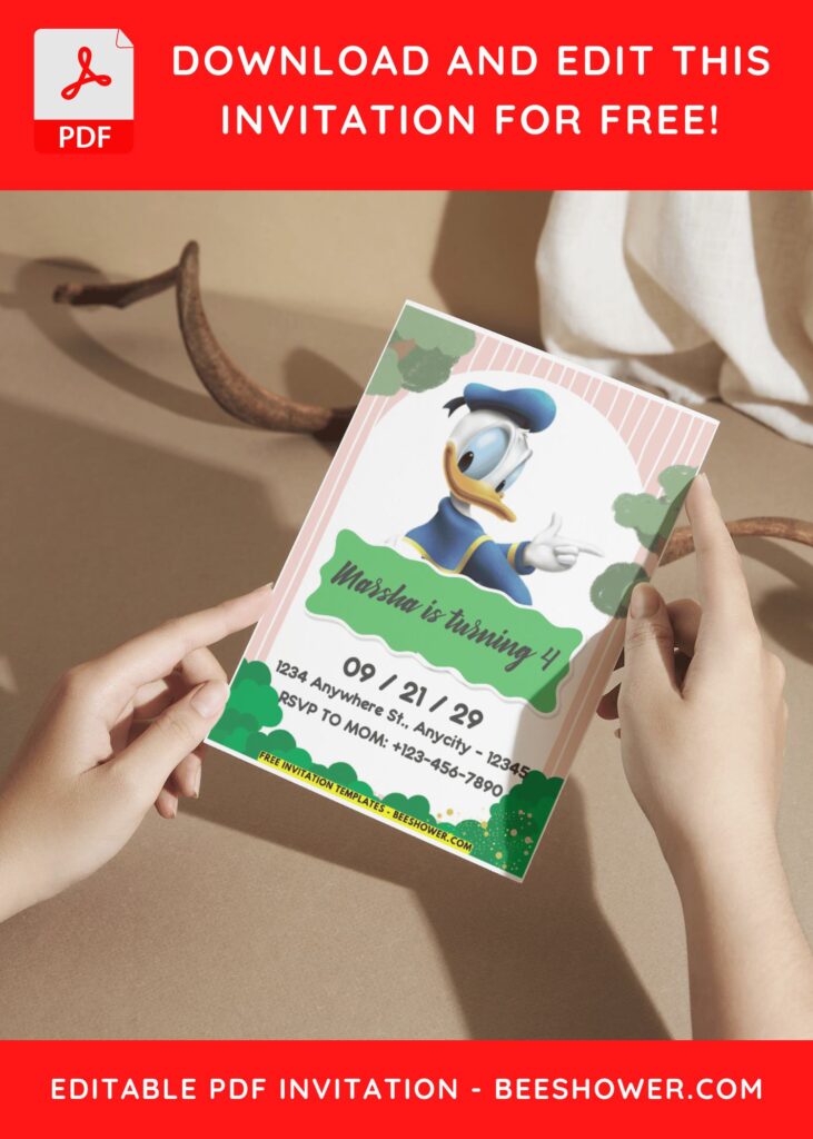 (Easily Edit PDF Invitation) Adorable Donald Duck Baby Shower Invitation G