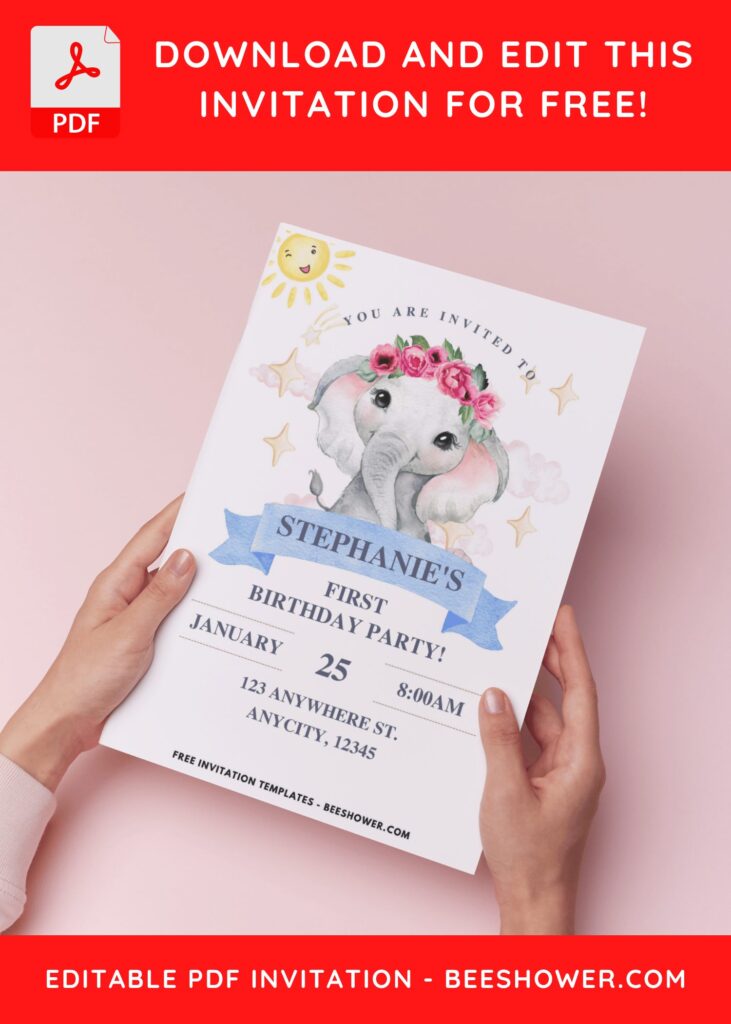 (Easily Edit PDF Invitation) Baby Elephant Baby Shower Invitation F