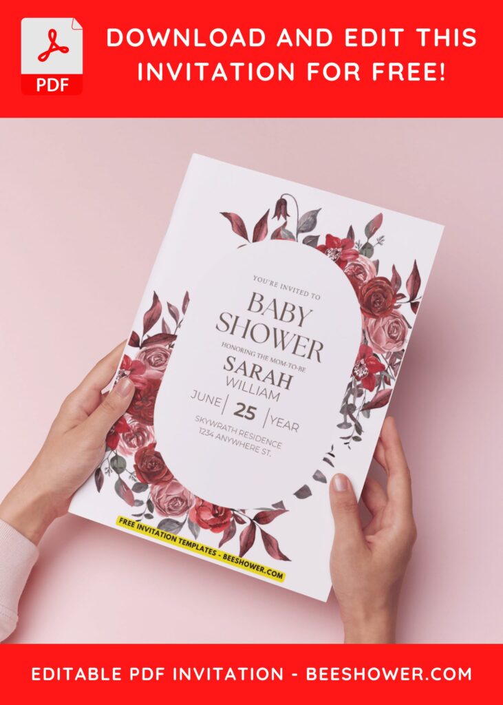 (Easily Edit PDF Invitation) Whimsical Floral Frame Baby Shower Invitation H