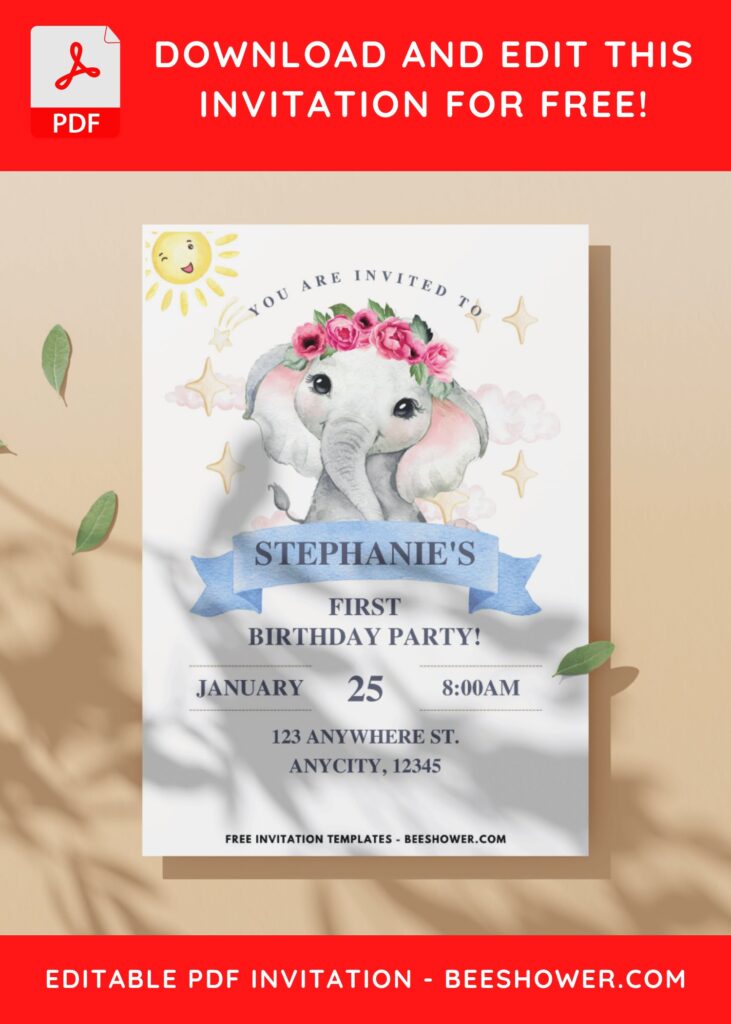 (Easily Edit PDF Invitation) Baby Elephant Baby Shower Invitation G