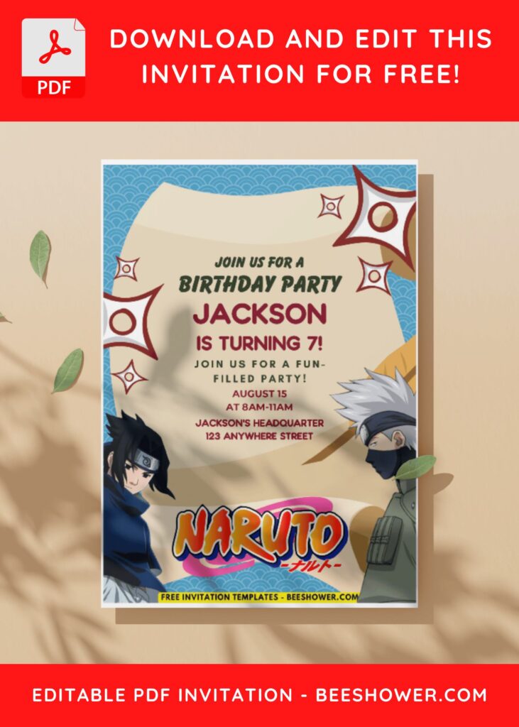 (Easily Edit PDF Invitation) Epic Naruto Shippuden Baby Shower Invitation G
