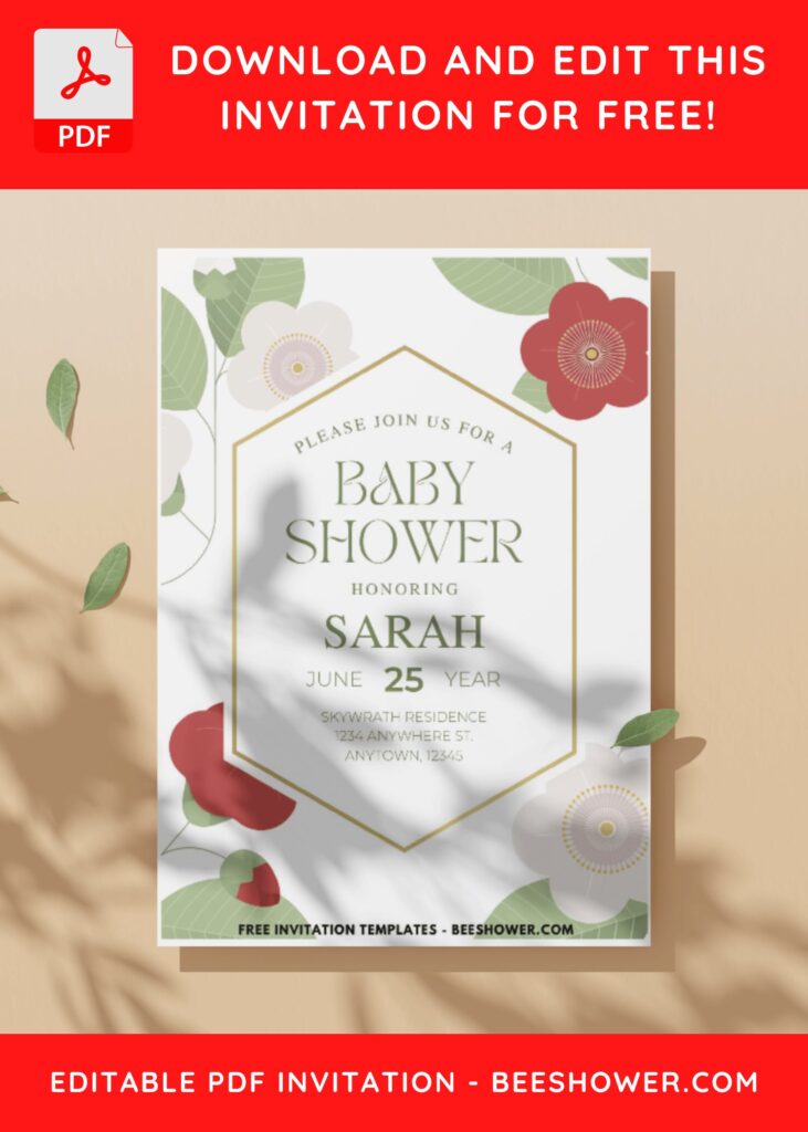 (Easily Edit PDF Invitation) Modern Floral Baby Shower Invitation C