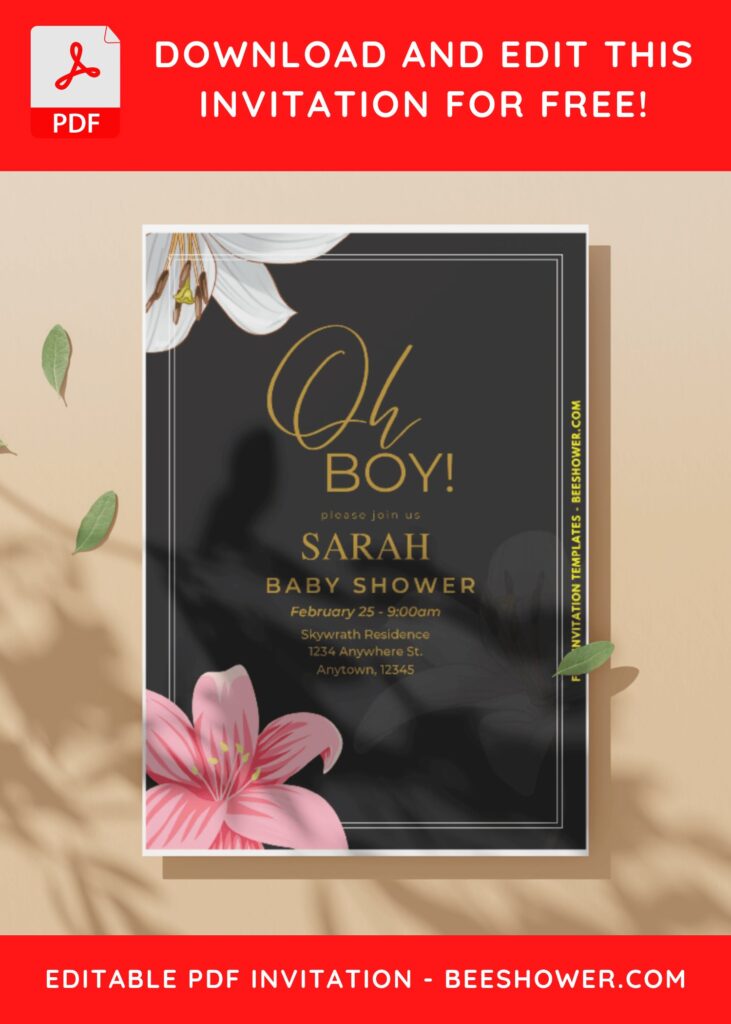 (Easily Edit PDF Invitation) Aesthetic Lily Baby Shower Invitation C