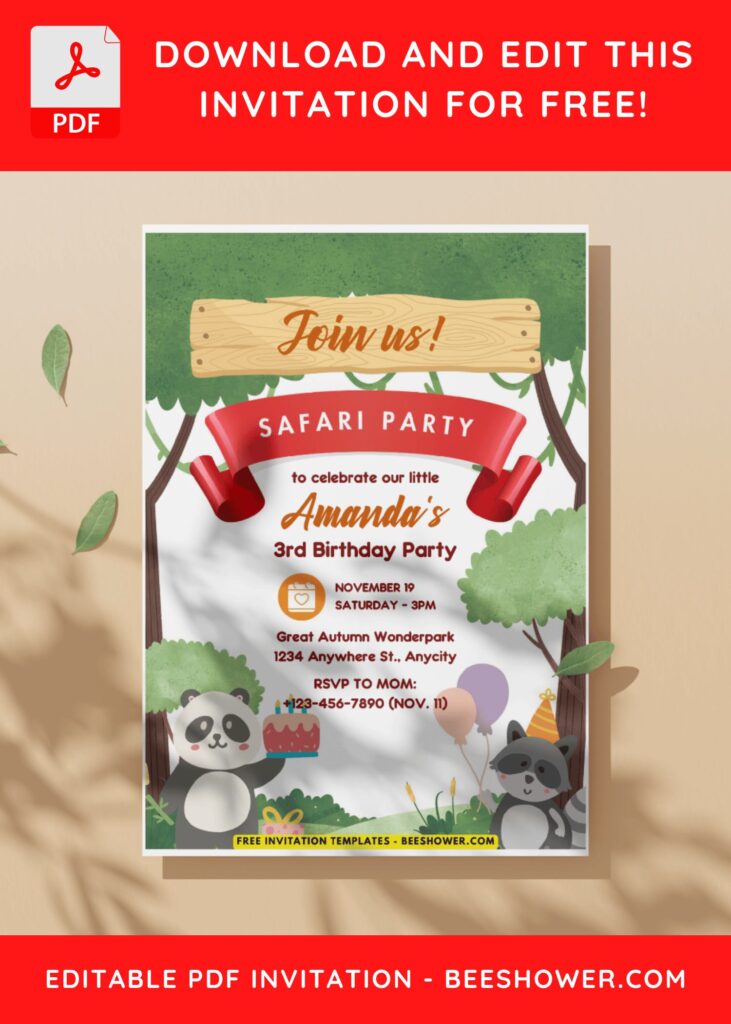(Easily Edit PDF Invitation) Cute Baby Animals Baby Shower Invitation C