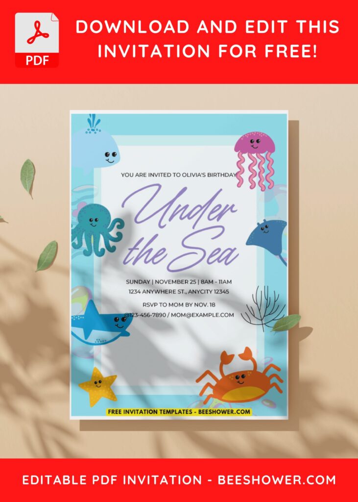(Easily Edit PDF Invitation) Cute Under The Sea Baby Shower Invitation D