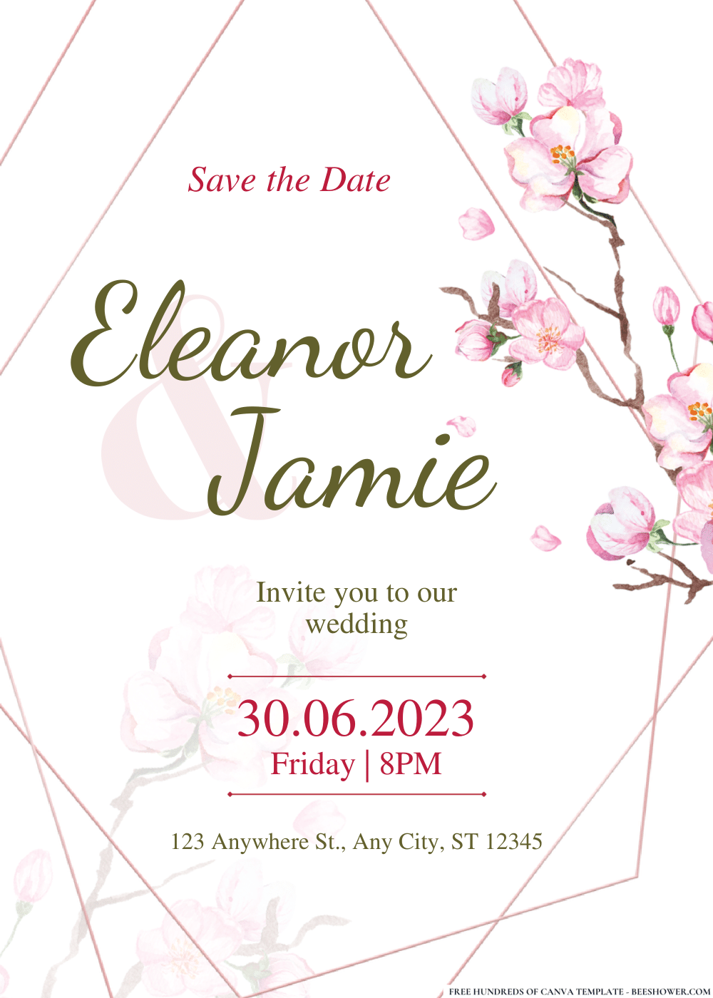 FREE Editable PDF Cherry Blossom Wedding Invitations