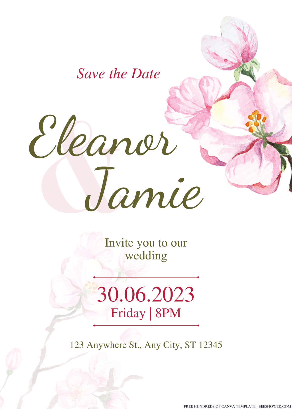 FREE Editable PDF Cherry Blossom Wedding Invitations