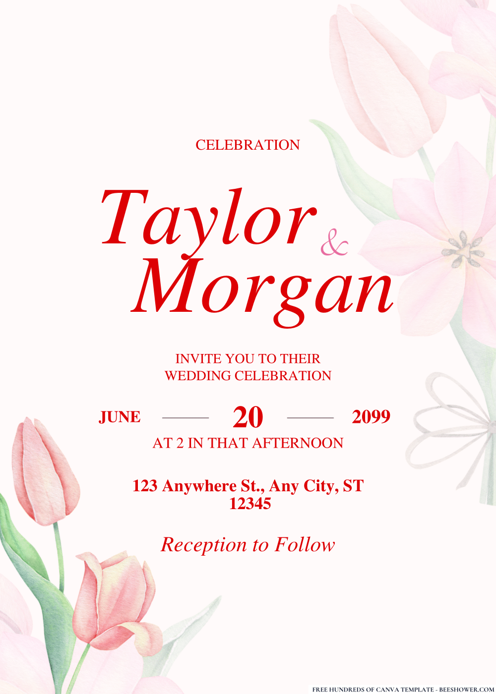 Pastel Tulips Wedding Invitation
