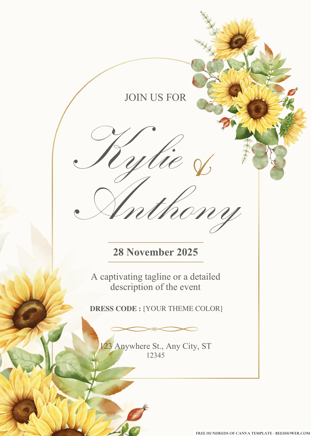 Free Editable PDF Sunflower Wedding Invitation