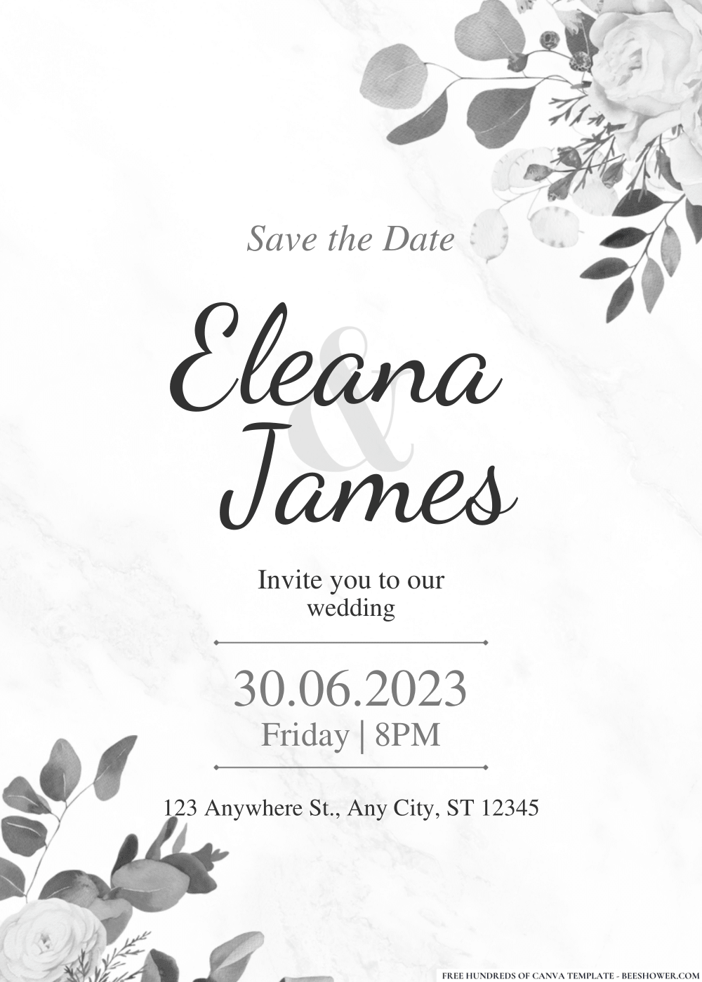 Monochromatic White Floral Wedding Invitation