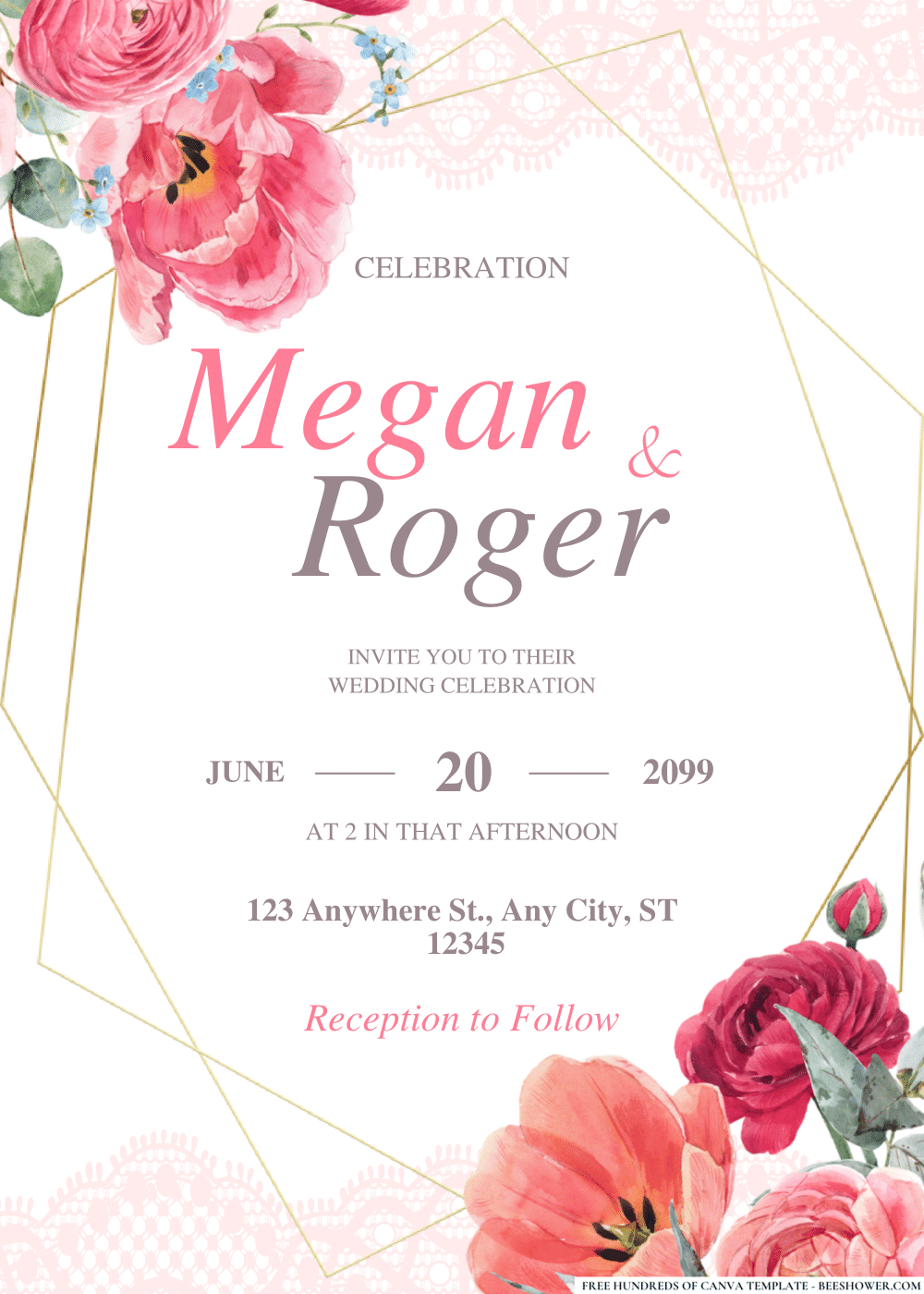 Pink Peonies and Lace Wedding Invitation