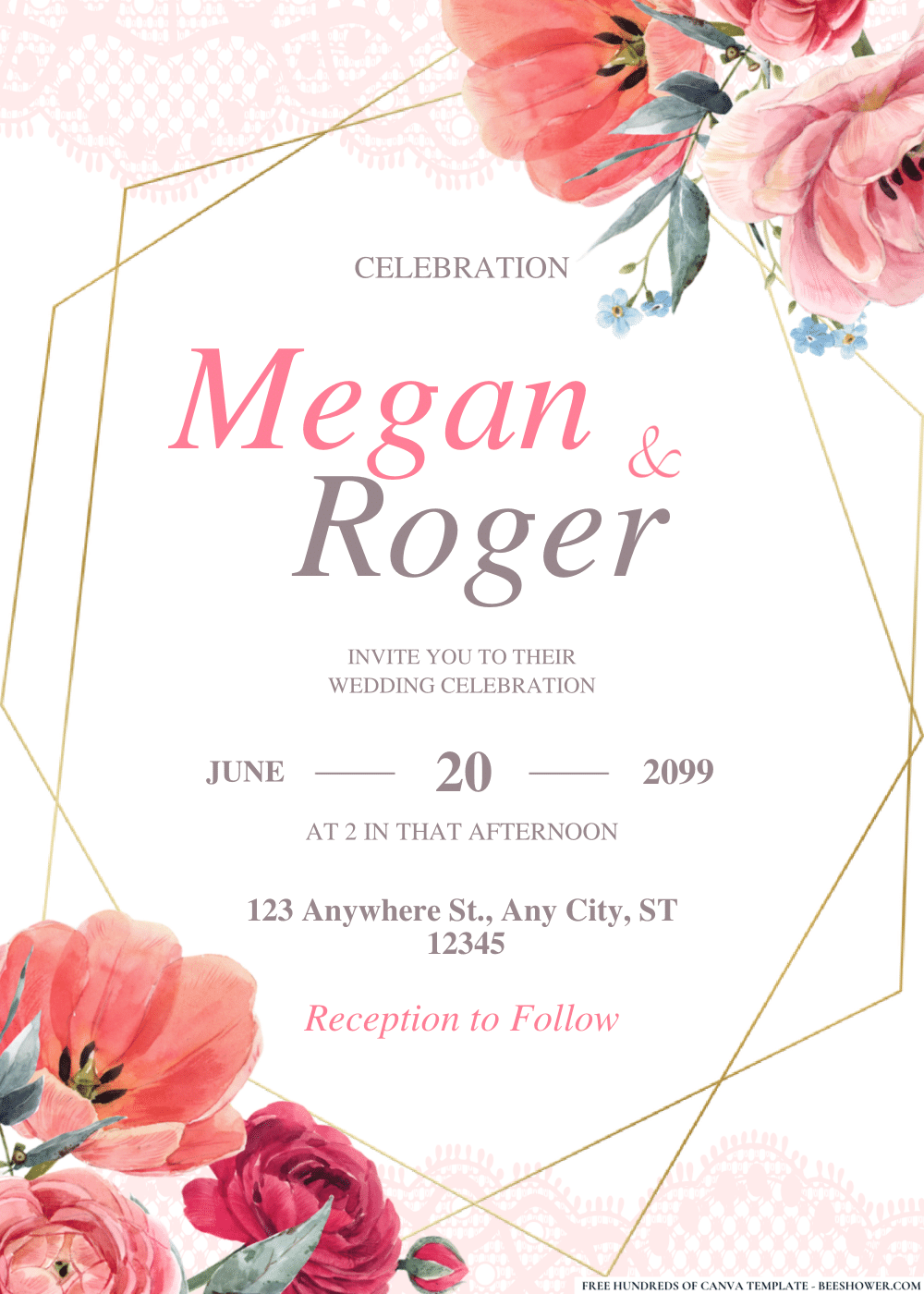 Pink Peonies and Lace Wedding Invitation