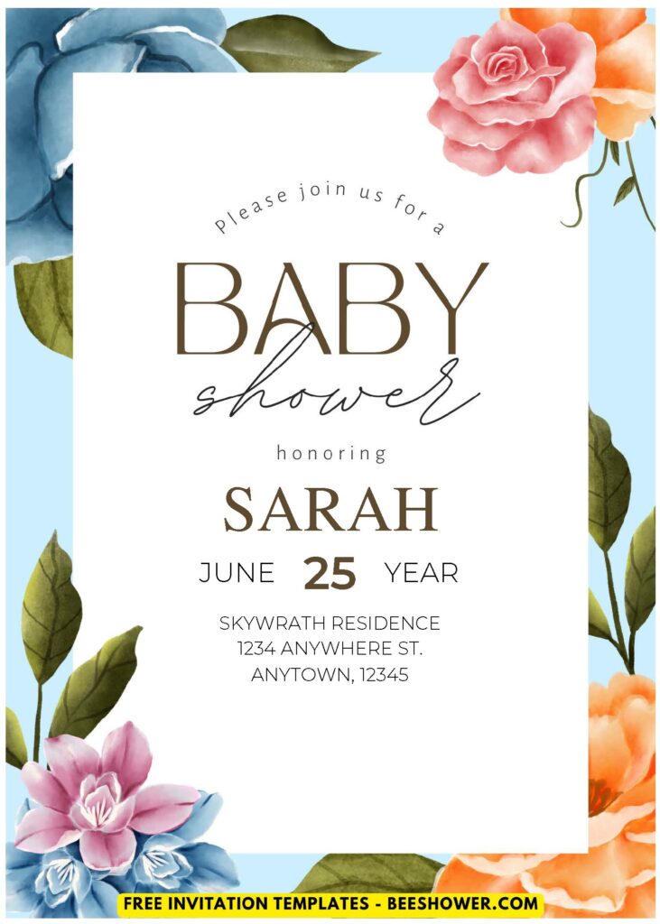 (Easily Edit PDF Invitation) Rustic Dusty Blue Floral Baby Shower Invitation H