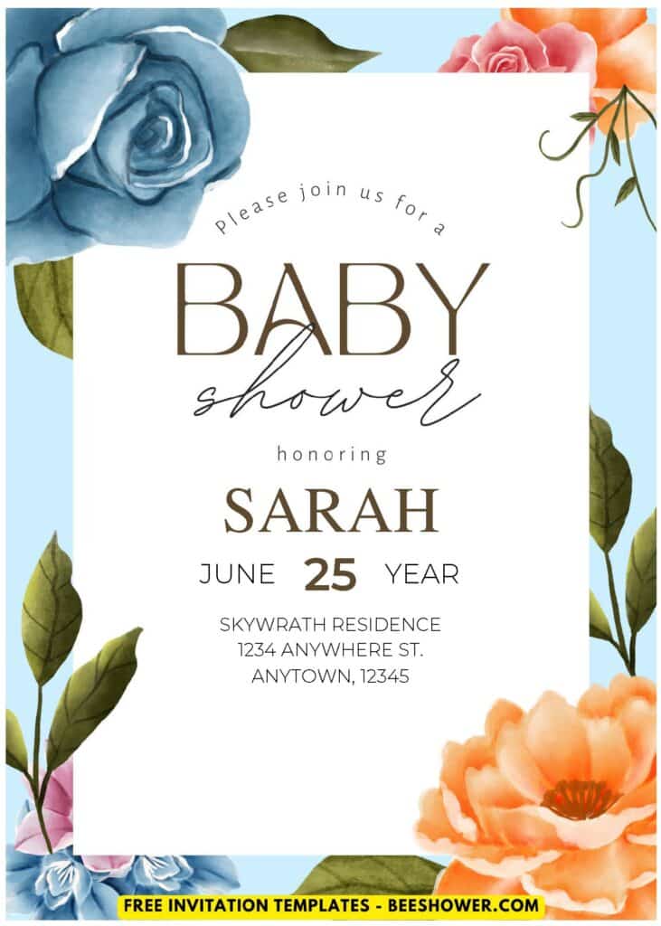(Easily Edit PDF Invitation) Rustic Dusty Blue Floral Baby Shower Invitation I