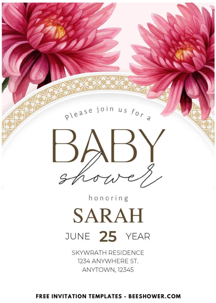 (Easily Edit PDF Invitation) Autumn Chrysanthemum Baby Shower Invitation D