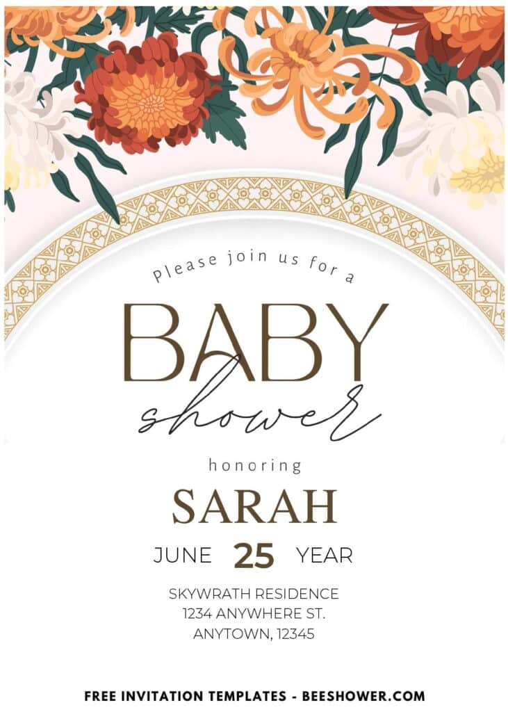 (Easily Edit PDF Invitation) Autumn Chrysanthemum Baby Shower Invitation E