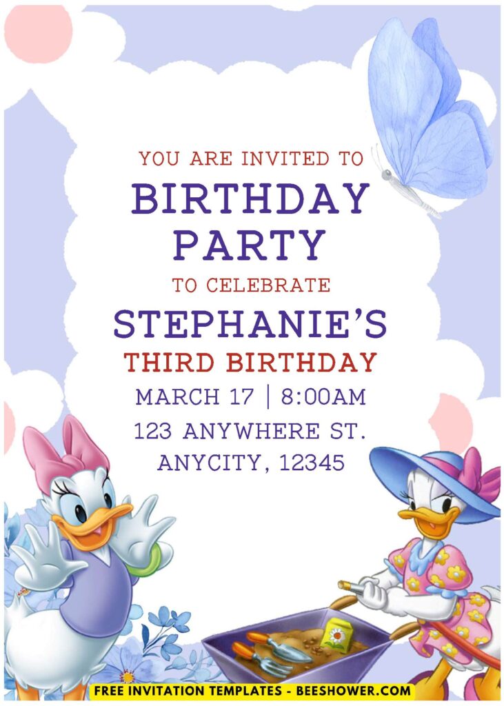 (Easily Edit PDF Invitation) Lovely Daisy Duck Baby Shower Invitation J