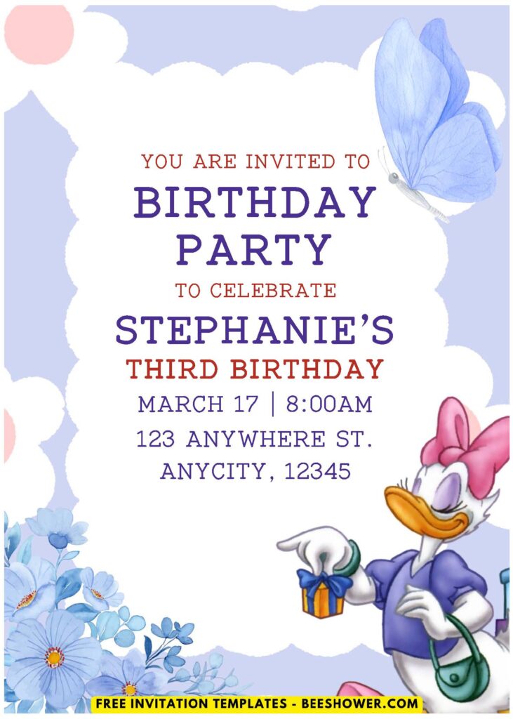 (Easily Edit PDF Invitation) Lovely Daisy Duck Baby Shower Invitation B