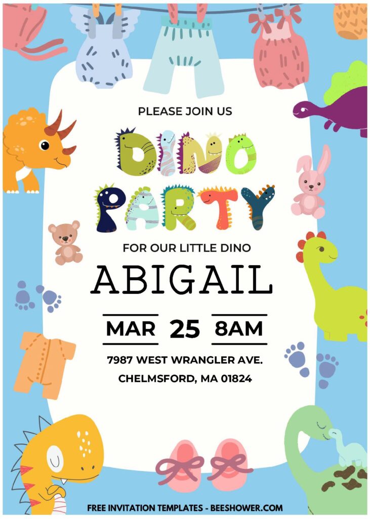 (Easily Edit PDF Invitation) Lovely Cute Dinosaur Baby Shower Invitation D