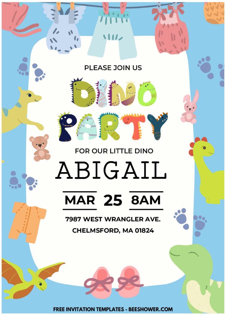 (Easily Edit PDF Invitation) Lovely Cute Dinosaur Baby Shower Invitation E