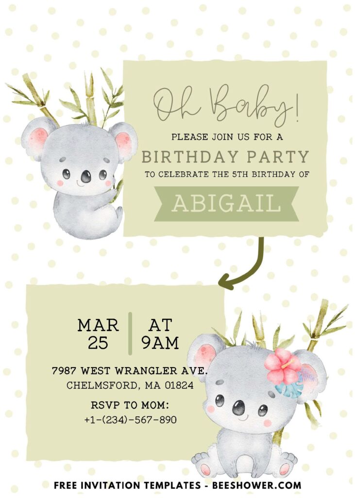 (Easily Edit PDF Invitation) Cute Baby Koala Baby Shower Invitation D