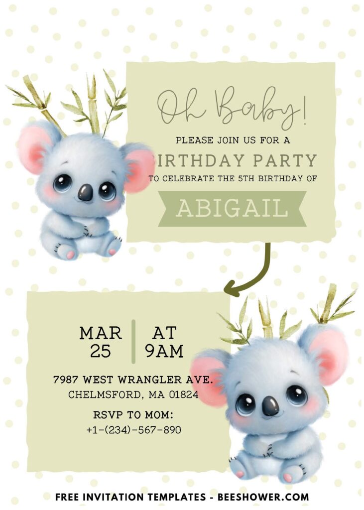 (Easily Edit PDF Invitation) Cute Baby Koala Baby Shower Invitation E
