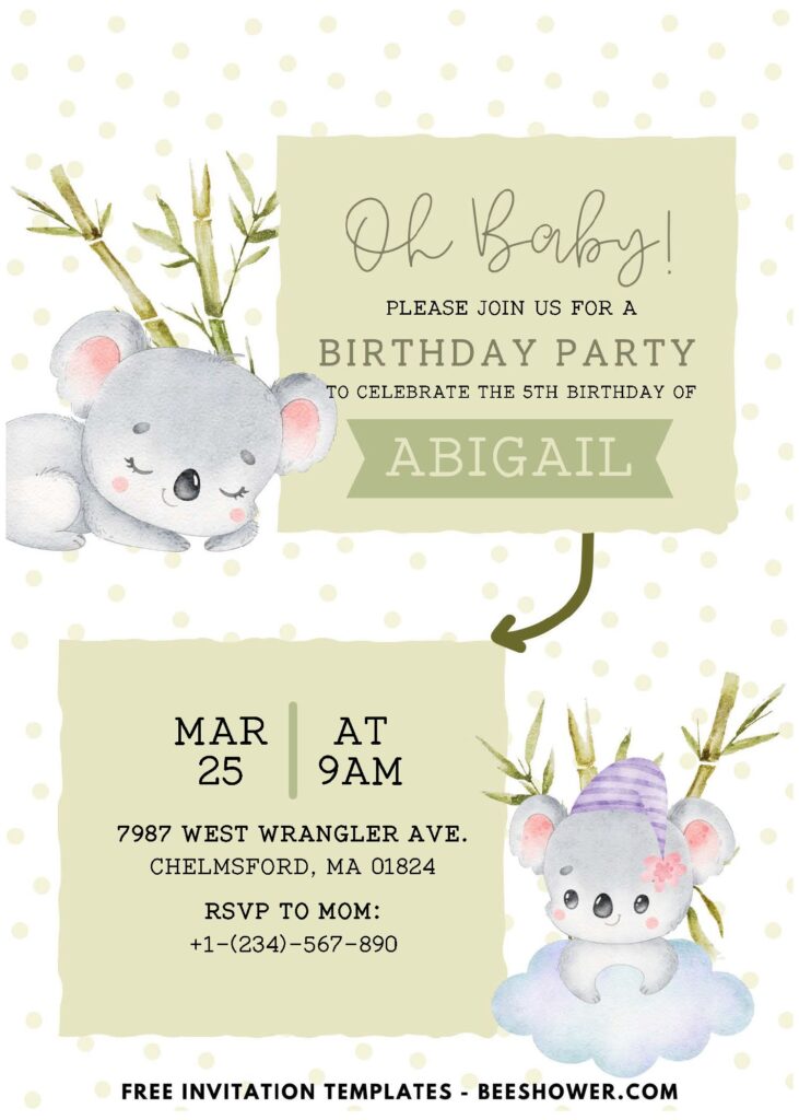 (Easily Edit PDF Invitation) Cute Baby Koala Baby Shower Invitation F