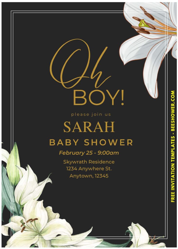 (Easily Edit PDF Invitation) Aesthetic Lily Baby Shower Invitation D