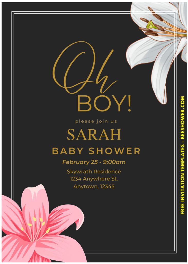 (Easily Edit PDF Invitation) Aesthetic Lily Baby Shower Invitation E