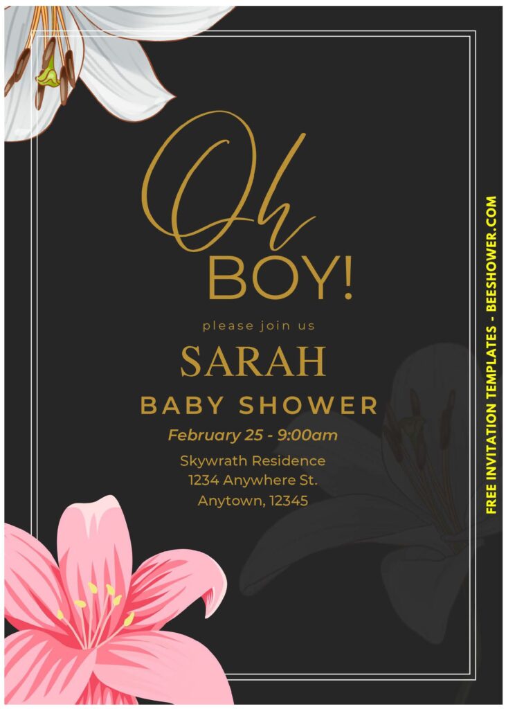 (Easily Edit PDF Invitation) Aesthetic Lily Baby Shower Invitation F
