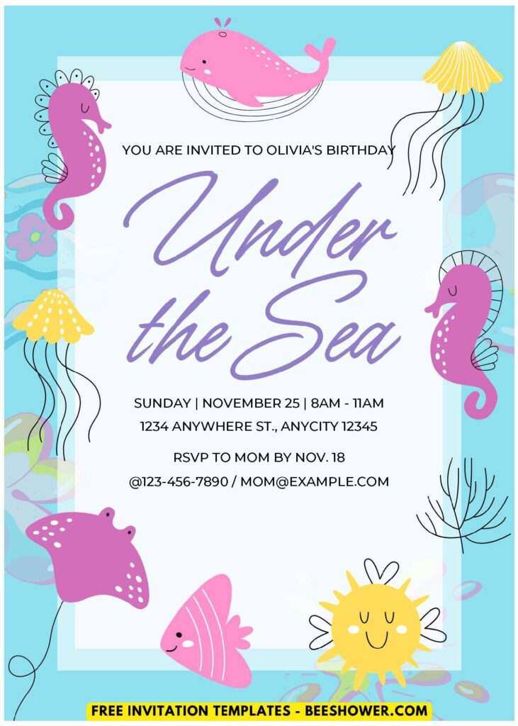 (Easily Edit PDF Invitation) Cute Under The Sea Baby Shower Invitation E