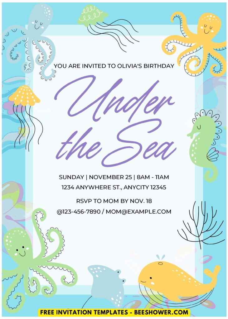 (Easily Edit PDF Invitation) Cute Under The Sea Baby Shower Invitation F