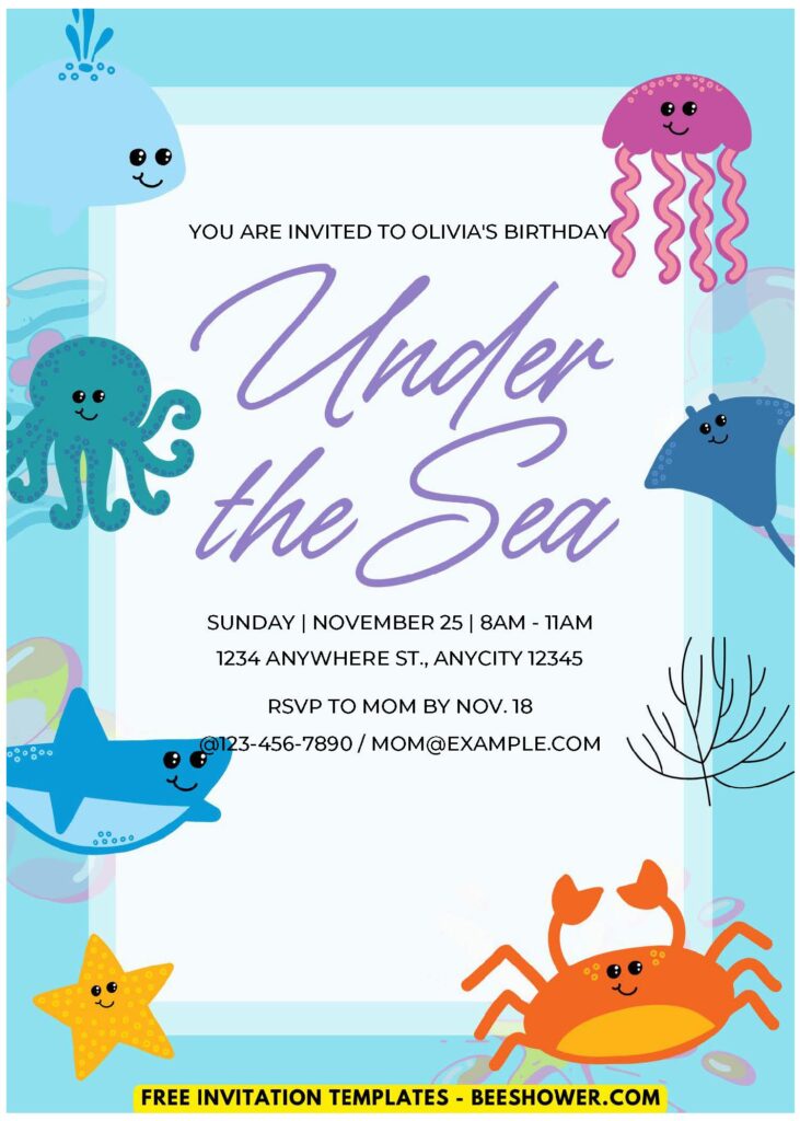 (Easily Edit PDF Invitation) Cute Under The Sea Baby Shower Invitation G