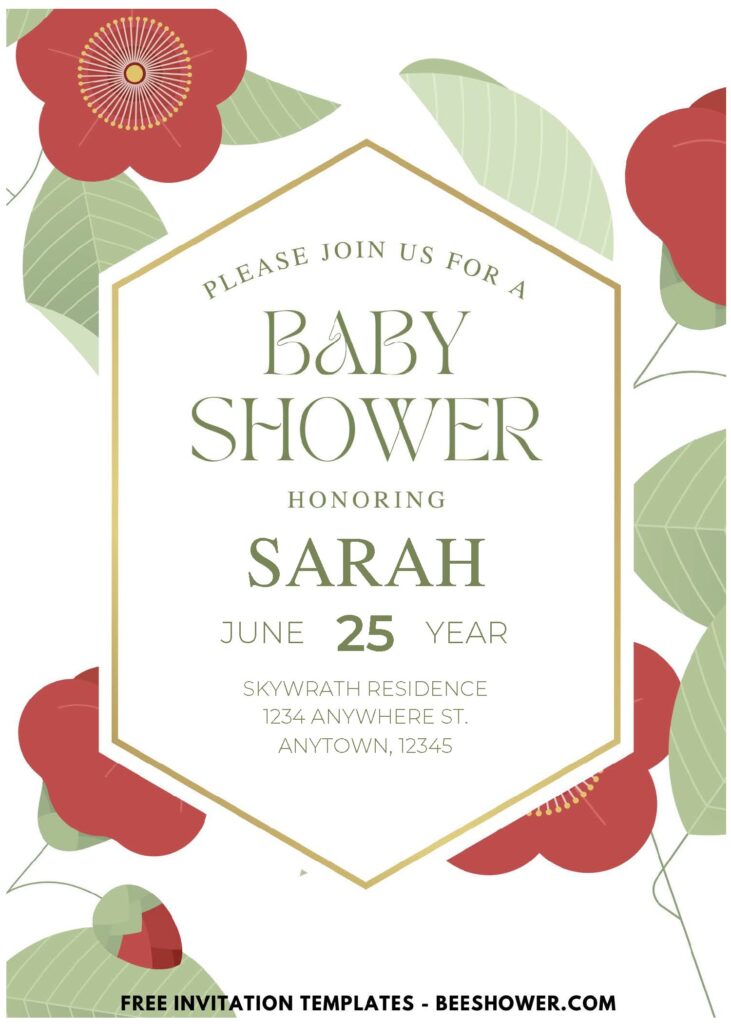 (Easily Edit PDF Invitation) Modern Floral Baby Shower Invitation D