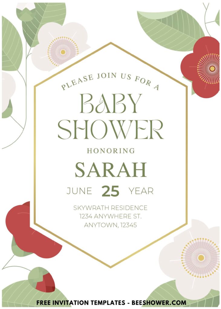 (Easily Edit PDF Invitation) Modern Floral Baby Shower Invitation E