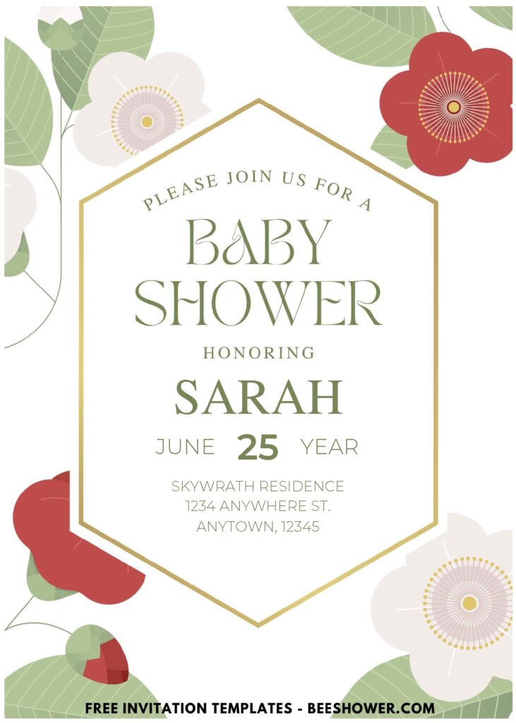 (Easily Edit PDF Invitation) Modern Floral Baby Shower Invitation F