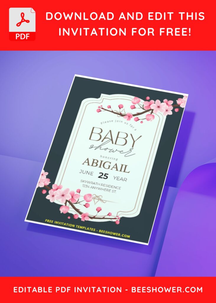(Easily Edit PDF Invitation) Japanese Sakura Baby Shower Invitation H