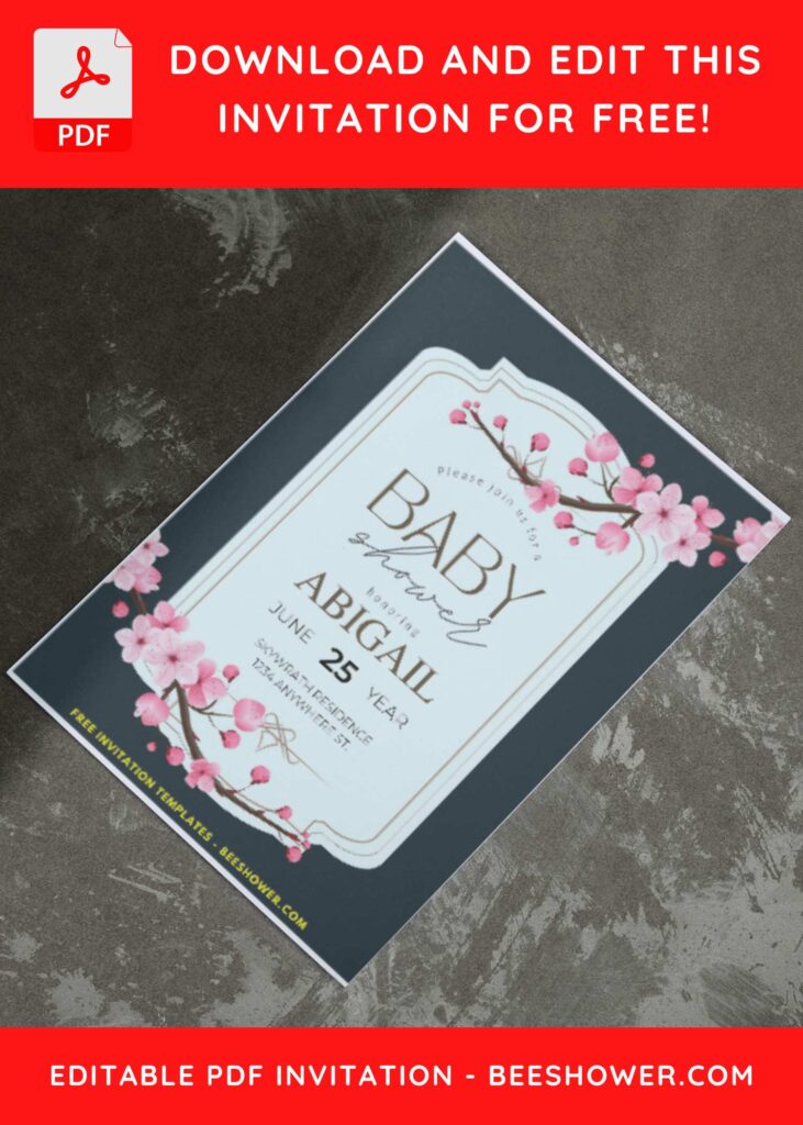 (Easily Edit PDF Invitation) Japanese Sakura Baby Shower Invitation I