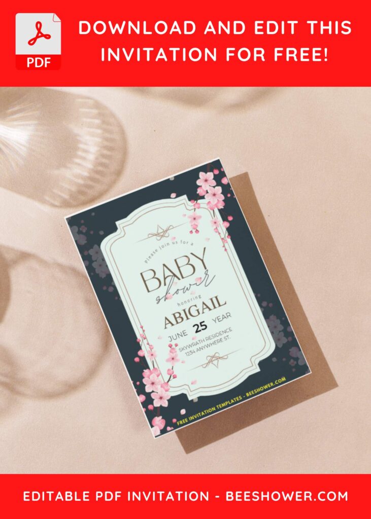 (Easily Edit PDF Invitation) Japanese Sakura Baby Shower Invitation J