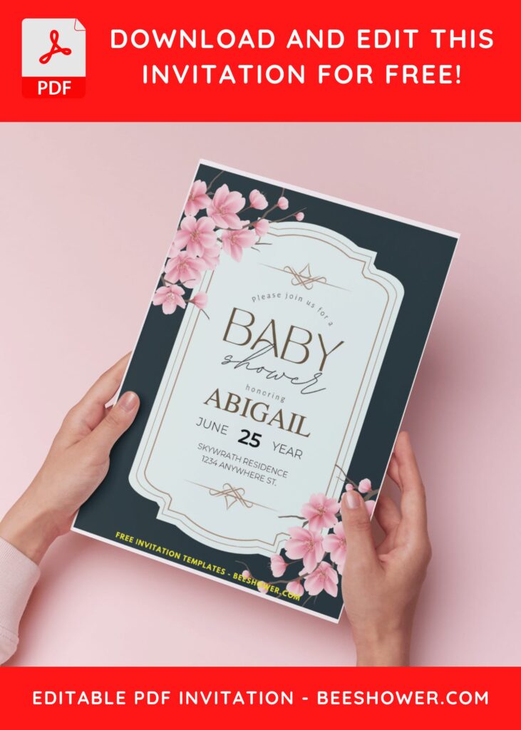 (Easily Edit PDF Invitation) Japanese Sakura Baby Shower Invitation B