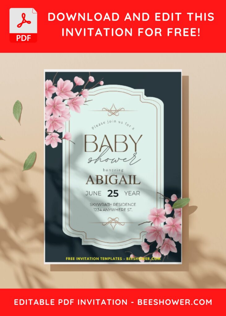 (Easily Edit PDF Invitation) Japanese Sakura Baby Shower Invitation C