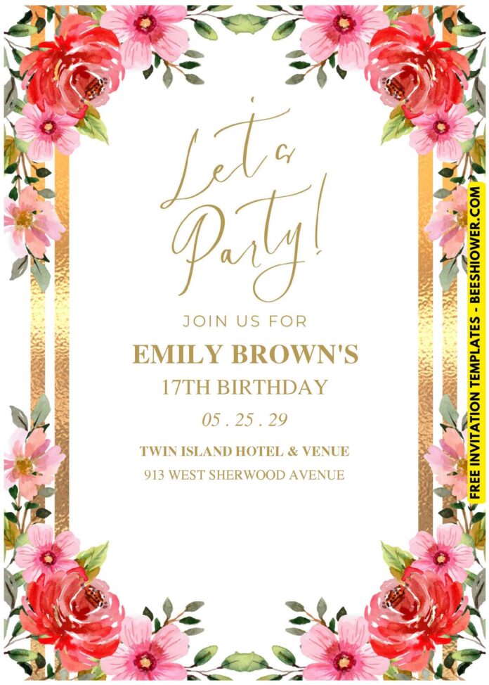 (Easily Edit PDF Invitation) Gold Frame Floral Baby Shower Invitation ...